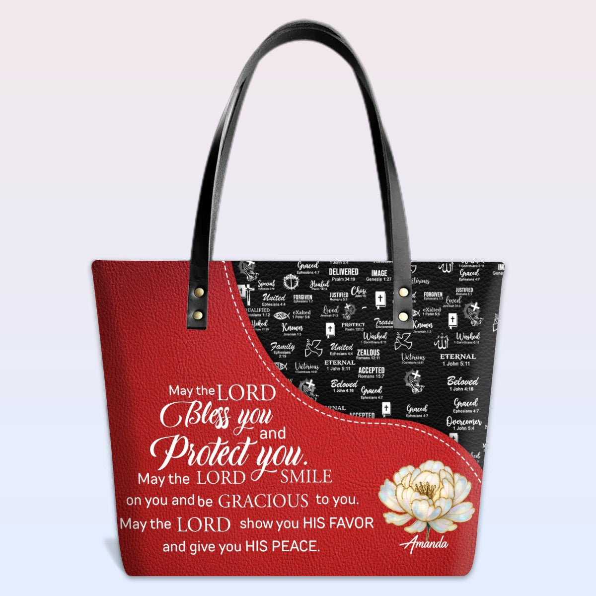 Personalized Christian Red Leather Tote Bag Luxury with Bible Verses – Custom Name Handbag by CHRISTIANARTBAG
