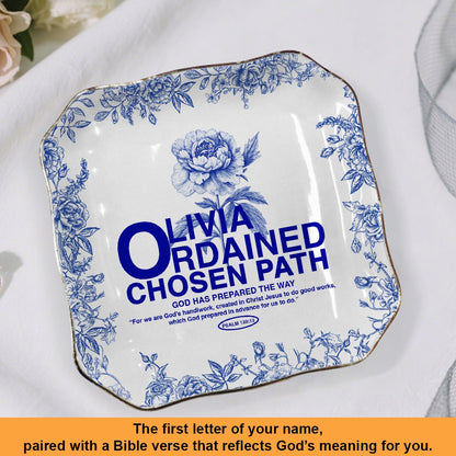 Personalized Jewelry Dish – Custom Name Ring Dish with Floral Design, Gift for Women