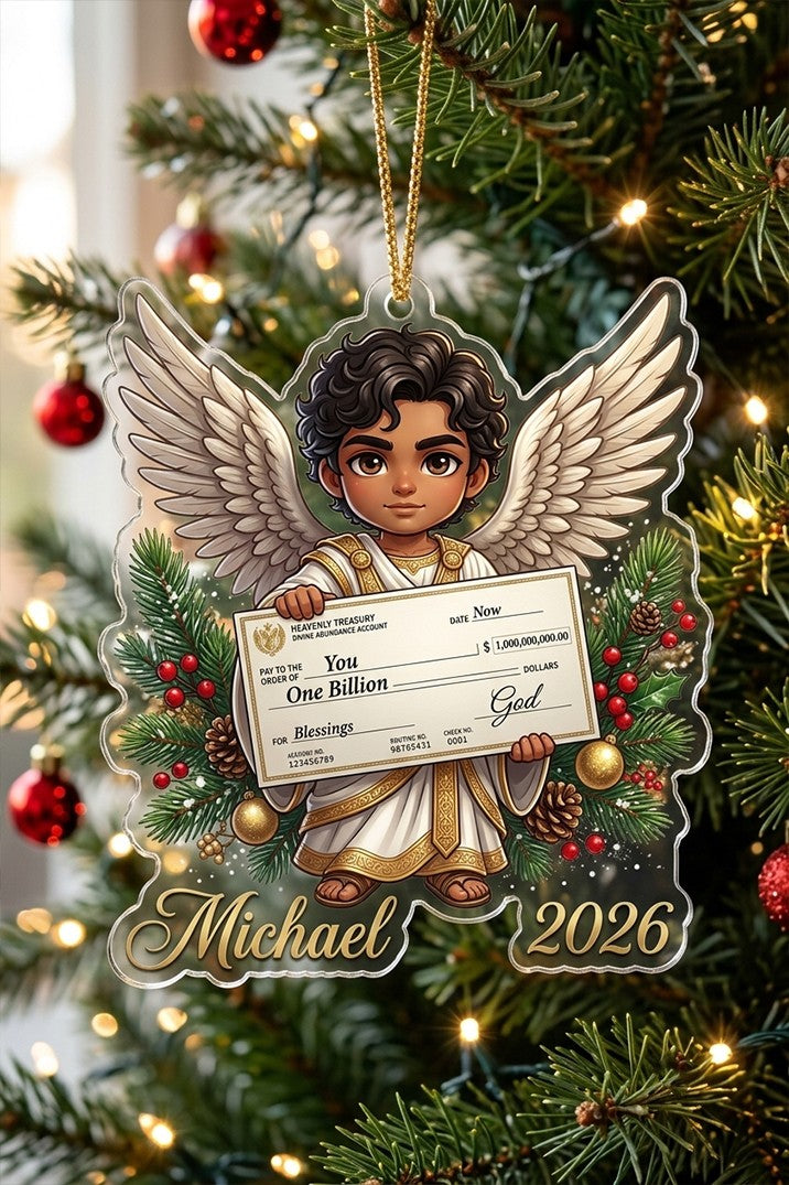 CHRISTIANARTBAG Personalized Angel Acrylic Ornament, Custom Name & Year Faith Christmas Tree Hanging Decor, Religious Holiday Gift CA01100726