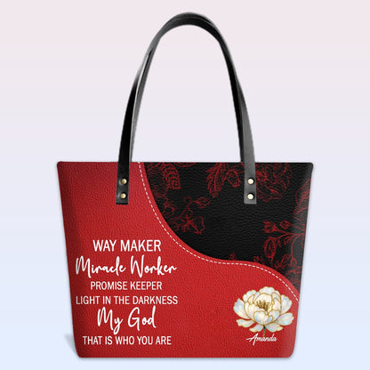 Personalized Christian Red Leather Tote Bag Luxury with Bible Verses – Custom Name Handbag by CHRISTIANARTBAG