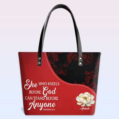 Personalized Christian Red Leather Tote Bag Luxury with Bible Verses – Custom Name Handbag by CHRISTIANARTBAG