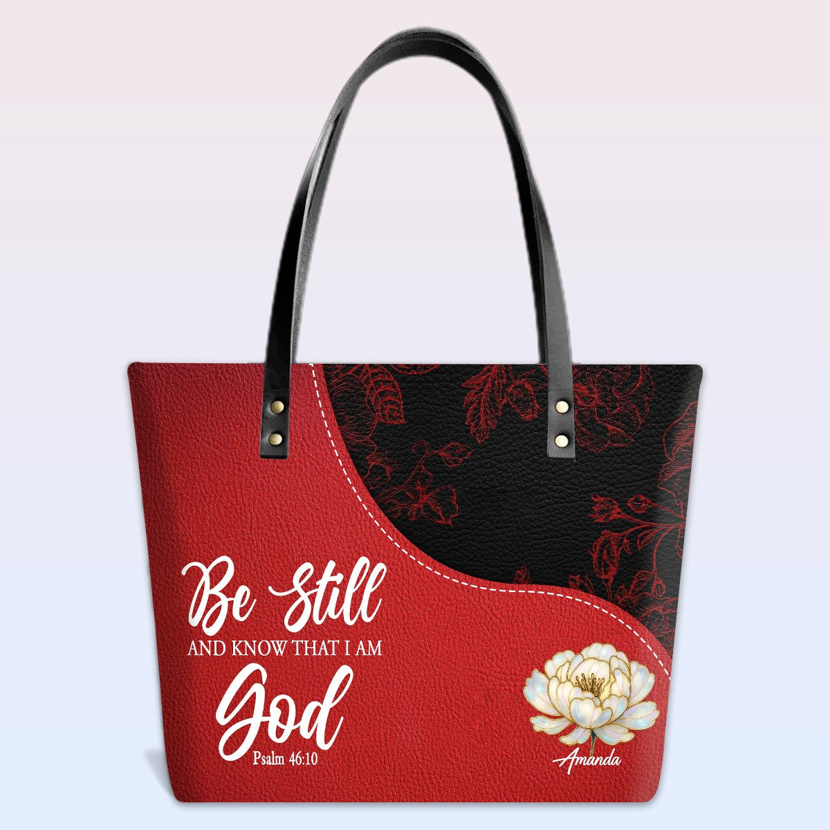 Personalized Christian Red Leather Tote Bag Luxury with Bible Verses – Custom Name Handbag by CHRISTIANARTBAG