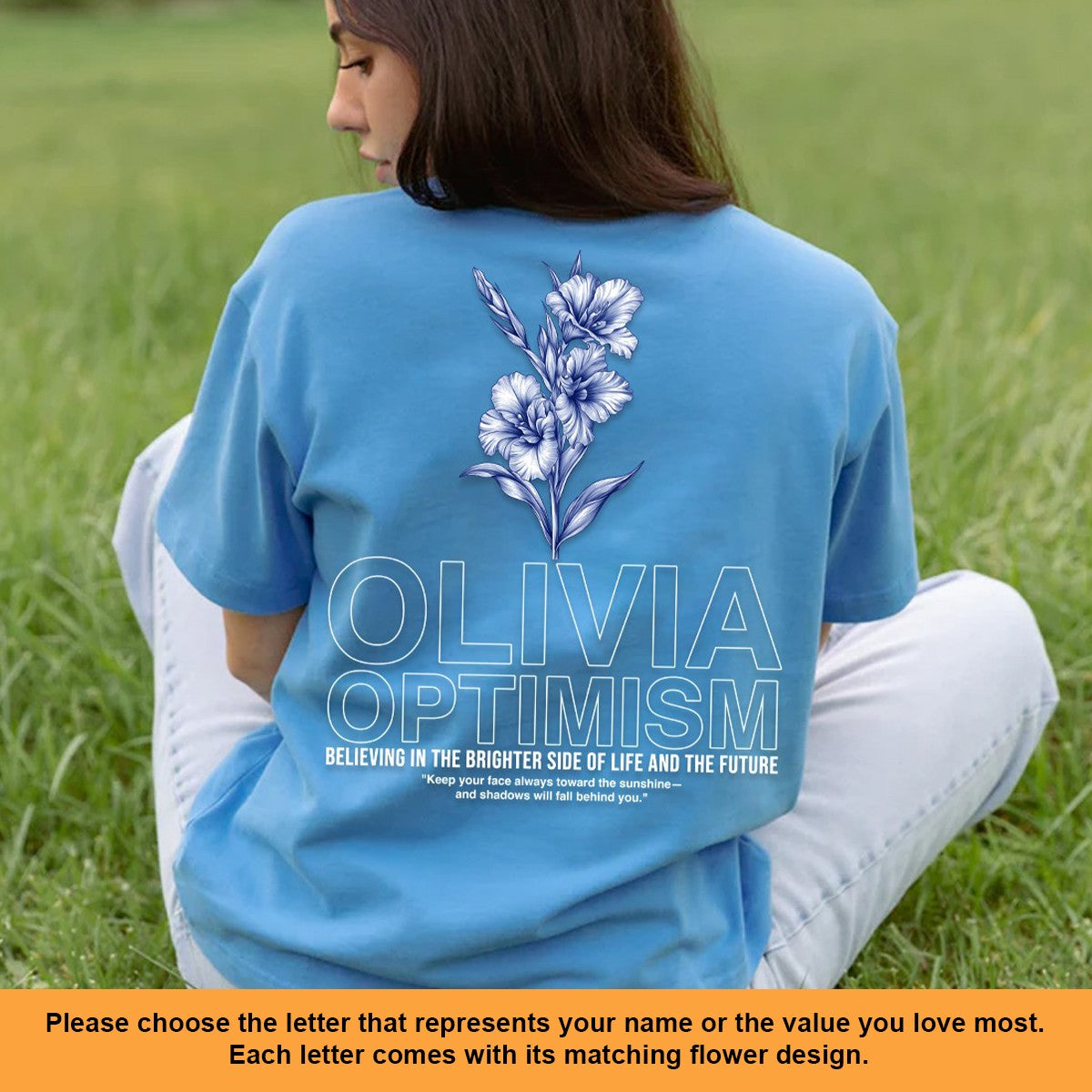 Personalized Flower T-Shirt with Name & Value | Inspirational Quotes Tee | Meaningful Gift for Her & Him