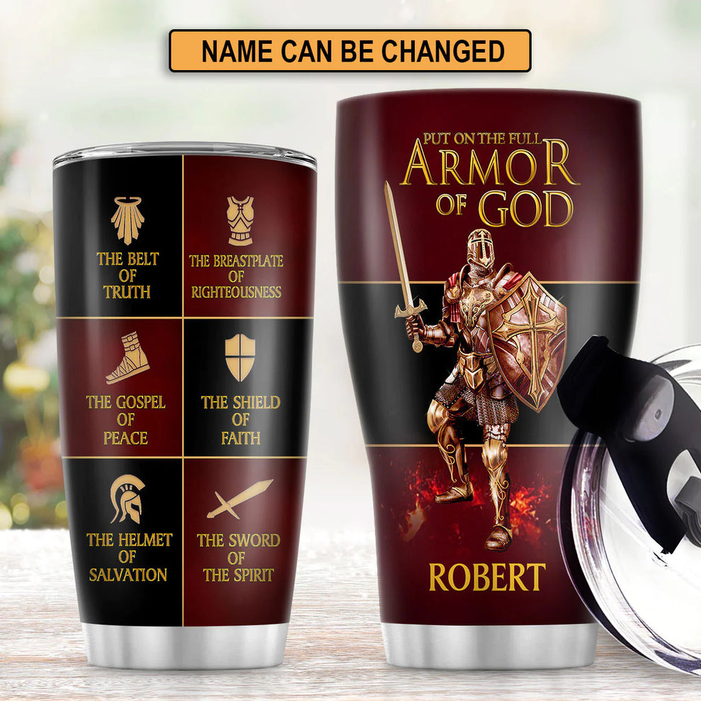 Christianartbag Drinkware, Put On The Full Armor Of God, Personalized Mug, Tumbler, Christmas Gift.