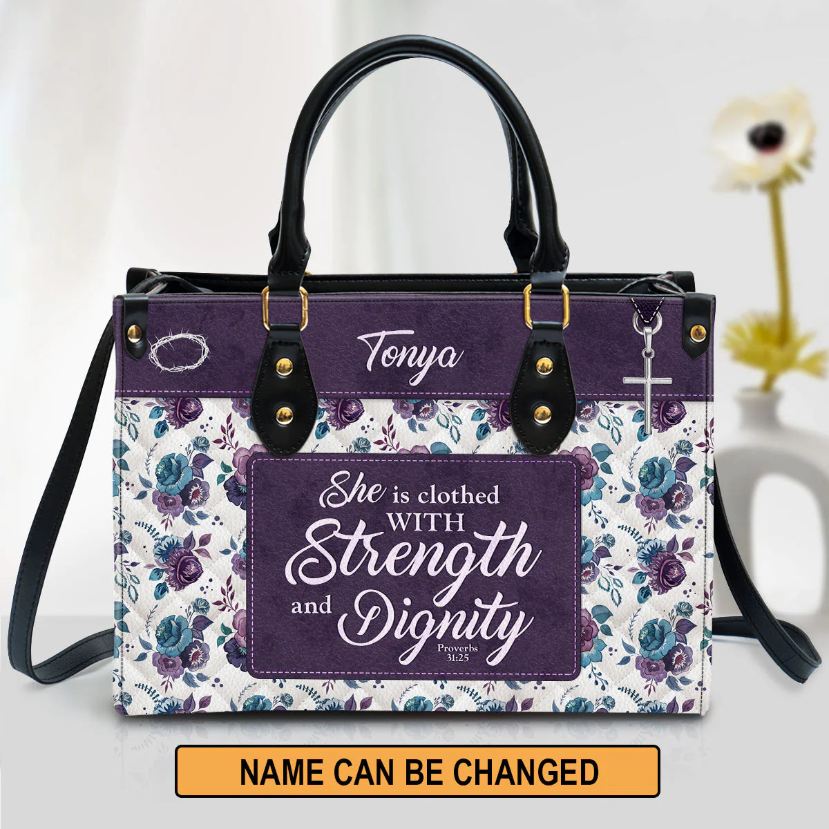 Christianart Handbag, She Is Clothed With Strength and Dignity, Personalized Gifts, Gifts for Women. - Christian Art Bag