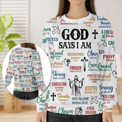 Christianartbag 3D Sweater, God Says I Am, Unisex Sweater, Christmas Gift. - Christian Art Bag