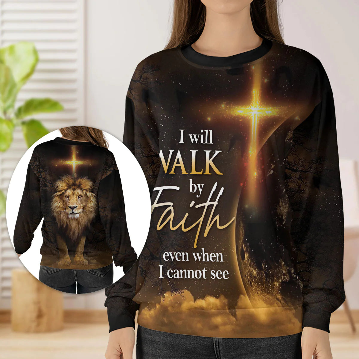 Christianartbag 3D Sweater, I Will Walk By Faith Even When Cannot See Lion, Unisex Sweater, Christmas Gift. - Christian Art Bag