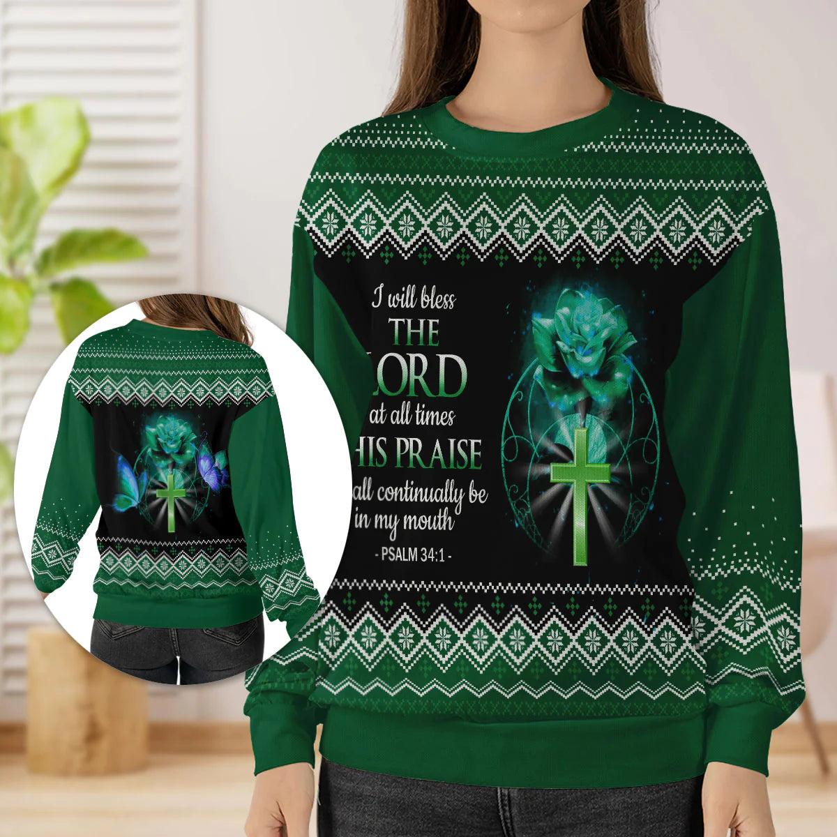 Christianartbag 3D Sweater, I Will Bless The Lord At All Times Psalm 34:1, Unisex Sweater, Christmas Gift. - Christian Art Bag