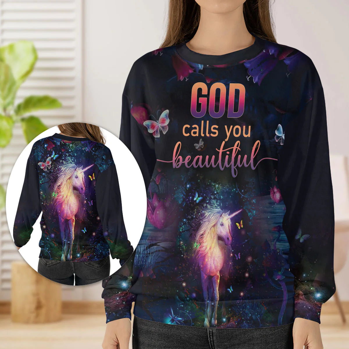 Christianartbag 3D Sweater, Unicorn And Butterfly God Calls You Beautiful, Unisex Sweater, Christmas Gift. - Christian Art Bag