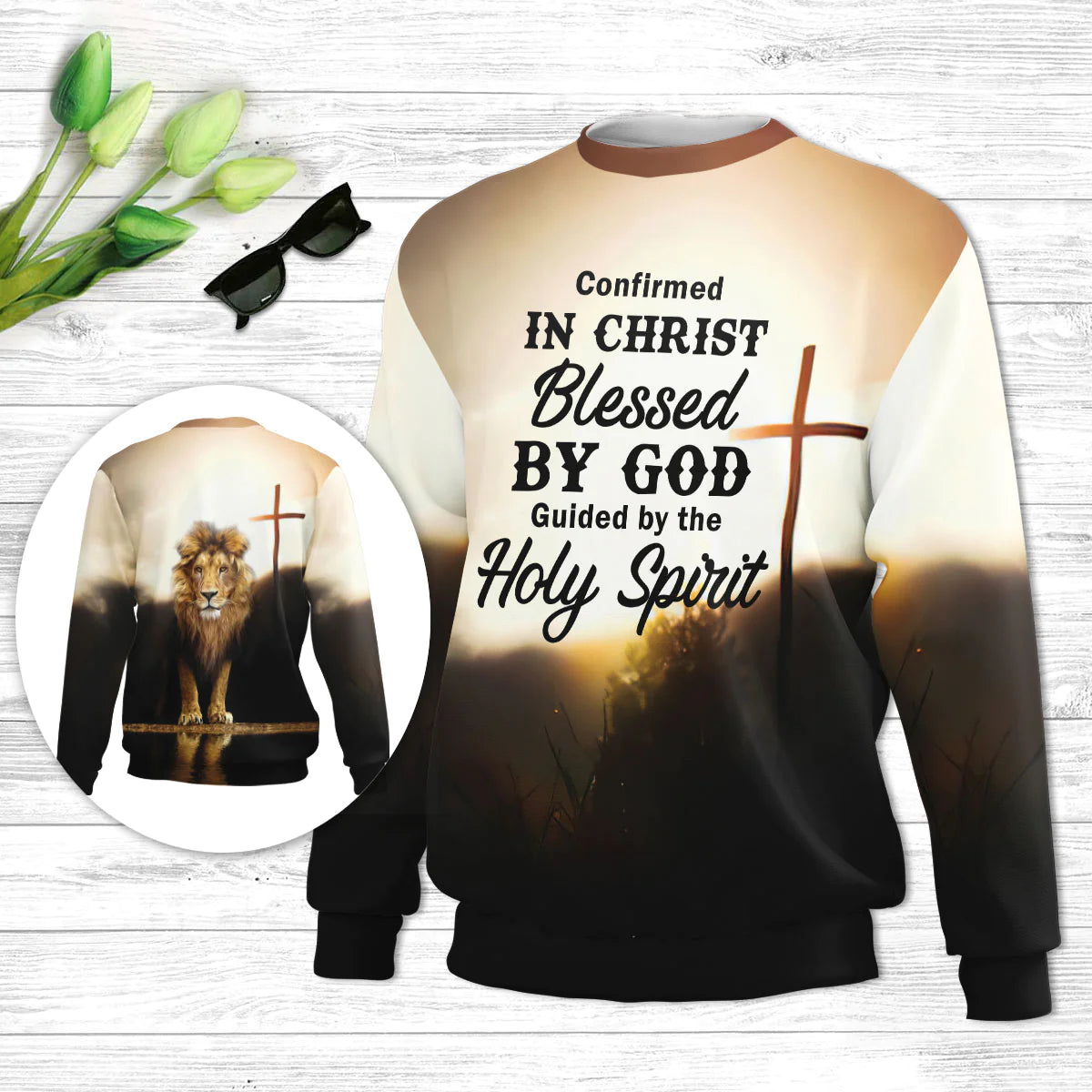 Christianartbag 3D Sweater, Confirmed In Christ Cross And Lion, Unisex Sweater, Christmas Gift. - Christian Art Bag