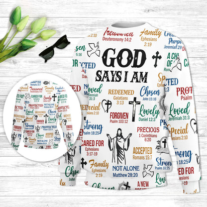 Christianartbag 3D Sweater, God Says I Am, Unisex Sweater, Christmas Gift. - Christian Art Bag