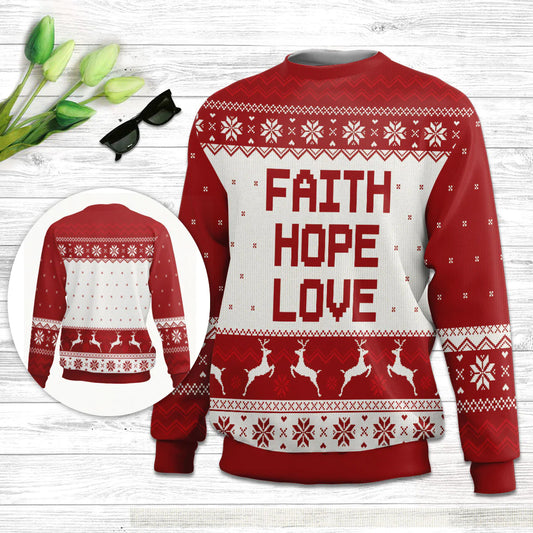 Christianartbag 3D Sweater, Faith, Hope, Love, Unisex Sweater, Christmas Gift. - Christian Art Bag