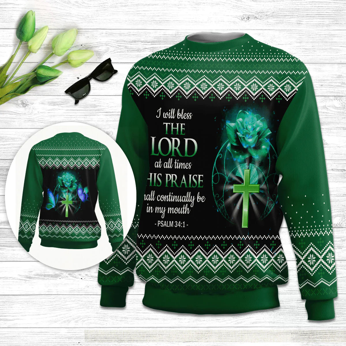 Christianartbag 3D Sweater, I Will Bless The Lord At All Times Psalm 34:1, Unisex Sweater, Christmas Gift. - Christian Art Bag