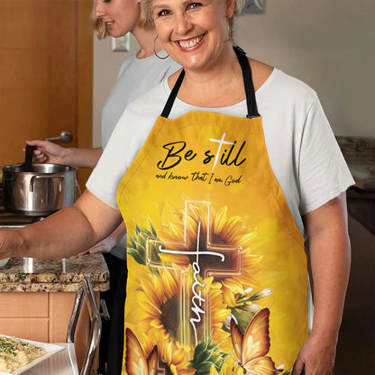 Christianartbag Apron, Be Still And Know That I Am God Psalm 46:10, Sunflower & Faith Cross, Apron for Women, Gift For Women, Christmas Gift, - Christian Art Bag