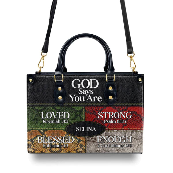Christianartbag Handbags, God Says You Are Love Strong Blessed Enough Leather Bags, Personalized Bags, Gifts for Women, Christmas Gift, CABLTB09290723. - Christian Art Bag