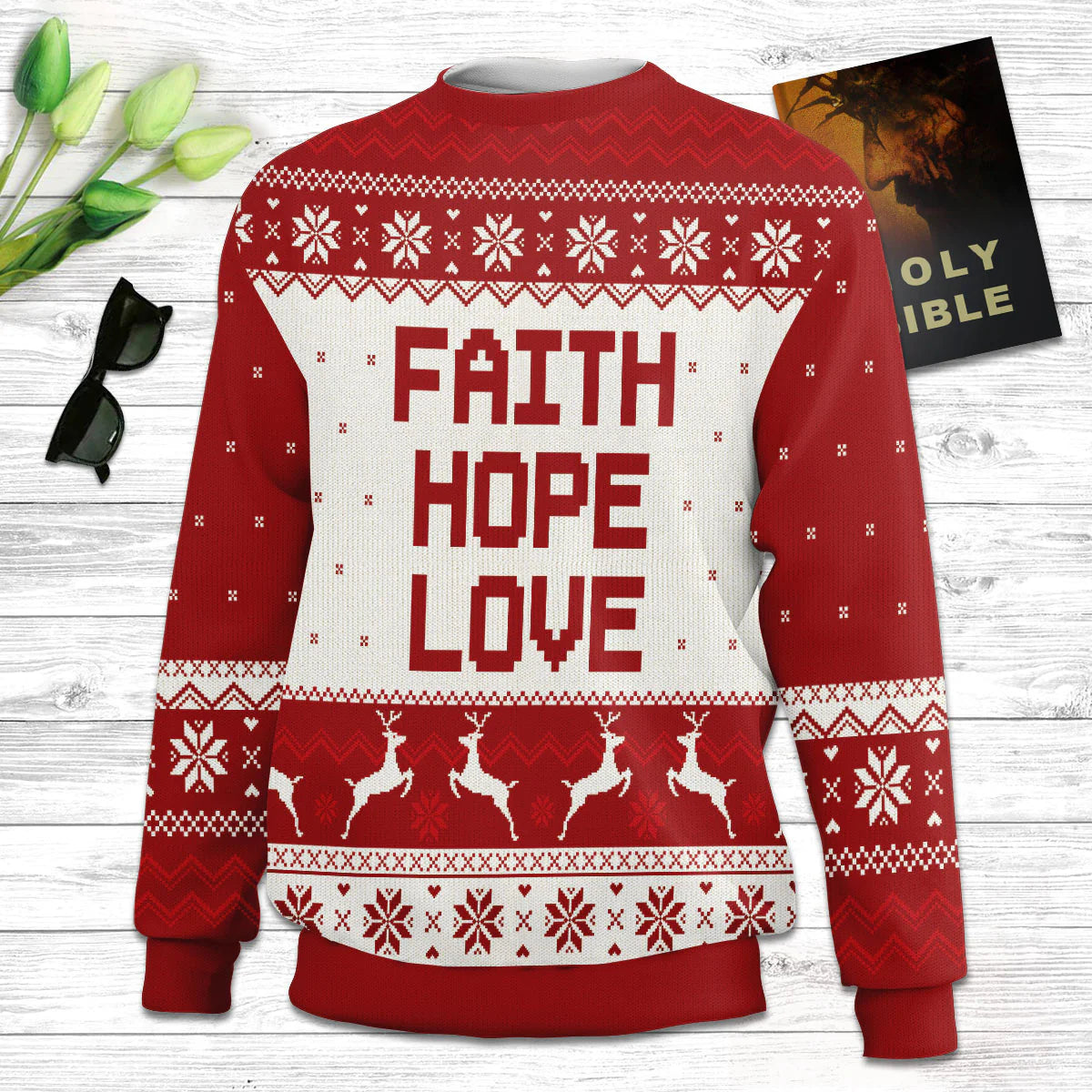 Christianartbag 3D Sweater, Faith, Hope, Love, Unisex Sweater, Christmas Gift. - Christian Art Bag