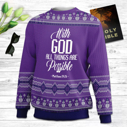 Christianartbag 3D Sweater, With God All Things Are Possible, Unisex Sweater, Christmas Gift. - Christian Art Bag
