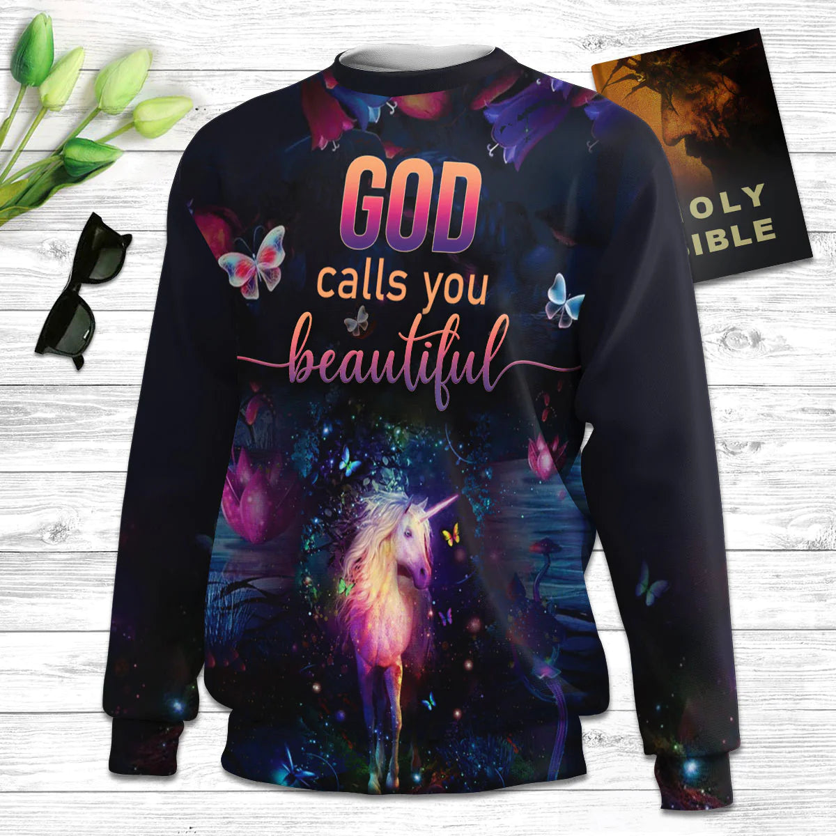 Christianartbag 3D Sweater, Unicorn And Butterfly God Calls You Beautiful, Unisex Sweater, Christmas Gift. - Christian Art Bag