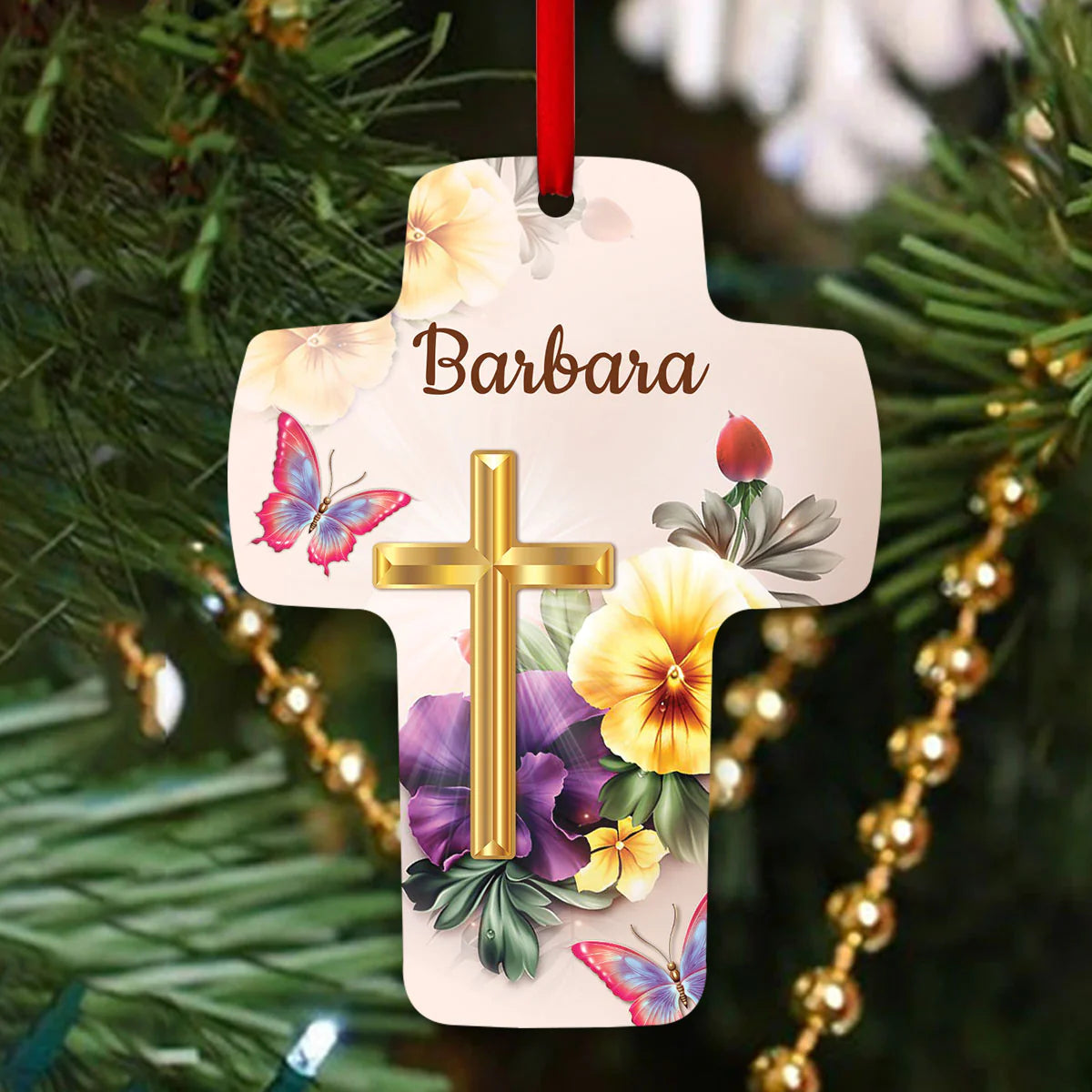 Christianartbag Ornament, Blessing You With Tender, Cross And Flower, Christmas Ornament, Christmas Gift, Personalized Ornament. - Christian Art Bag