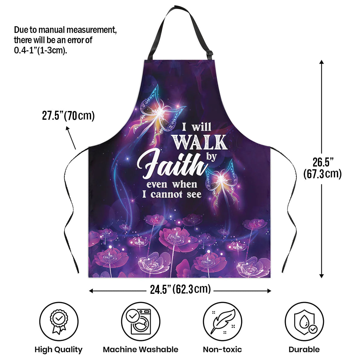 Christianartbag Apron, I Will Walk By Faith Even I Cannot See, Flower And Butterfly, Apron for Women, Gift For Women, Christmas Gift, - Christian Art Bag