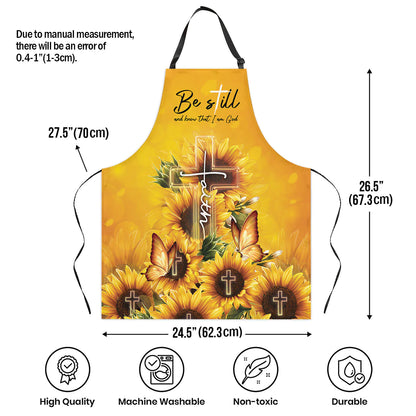 Christianartbag Apron, Be Still And Know That I Am God Psalm 46:10, Sunflower & Faith Cross, Apron for Women, Gift For Women, Christmas Gift, - Christian Art Bag