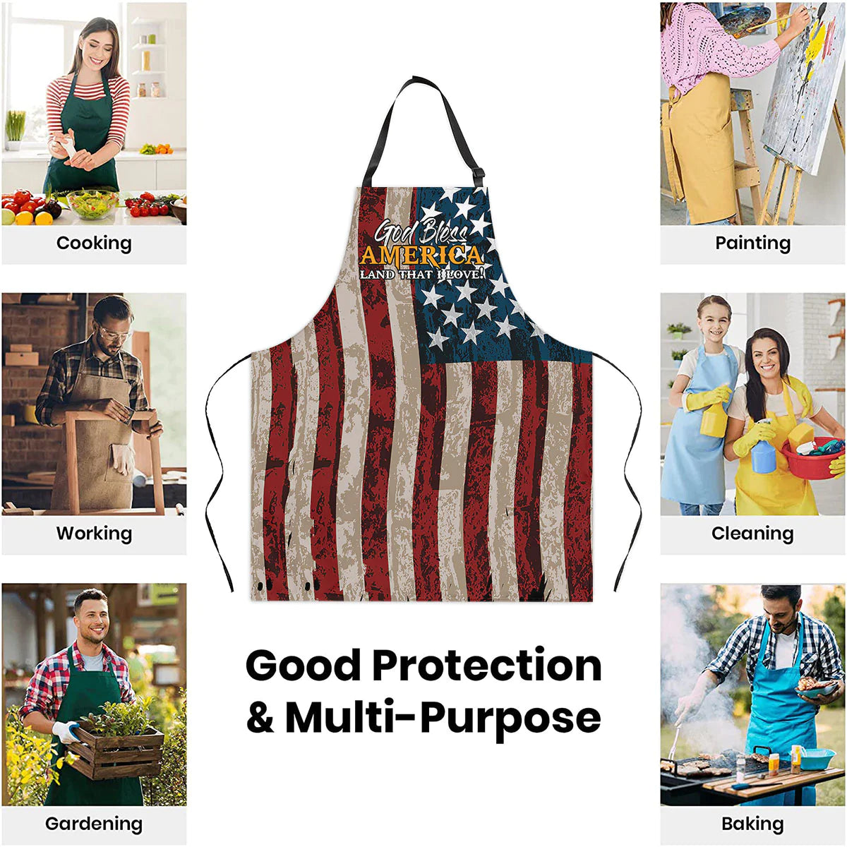 Christianartbag Apron, God Bless America, Flag American Christian Apron for Women, Gift For Women, Christmas Gift, - Christian Art Bag