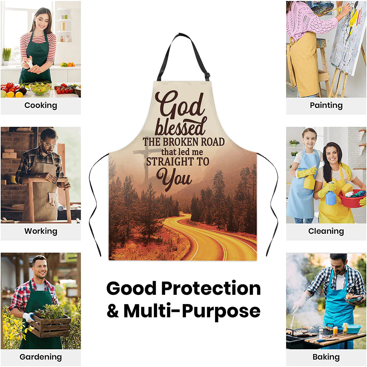 Christianartbag Apron, God Blessed The Broken Road, Apron for Women, Gift For Women, Christmas Gift, - Christian Art Bag