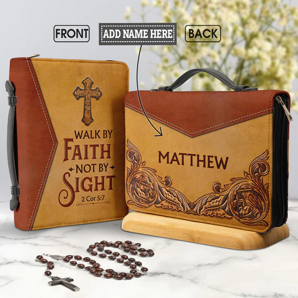 Christianart Bible Cover, Walk By Faith Not By Sight 2 Cor 5:7, Personalized Gifts for Pastor, Gifts For Women, Gifts For Men. - Christian Art Bag