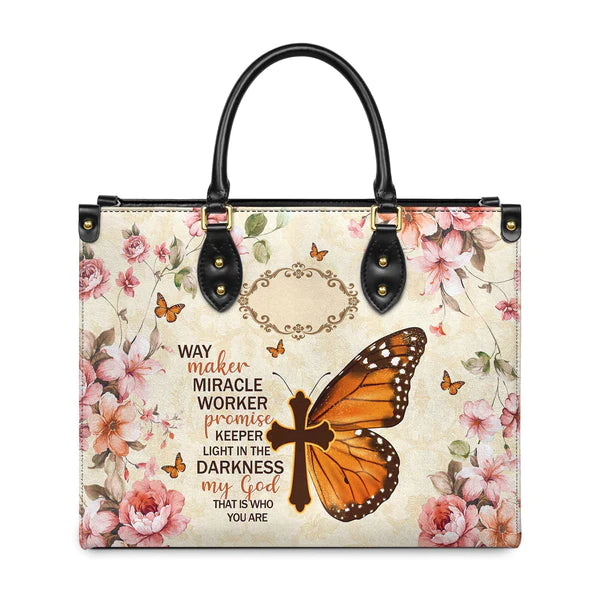 Christianartbag Handbags, Way Maker Miracle Worker Vintage Butterfly Flower Leather Bags, Personalized Bags, Gifts for Women, Christmas Gift, CABLTB03140823. - Christian Art Bag