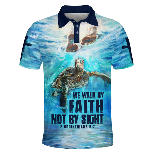 Christianartbag Polo Shirt, We Walk By Faith Not By Sight Turtle Polo Shirt, Christian Shirts & Shorts. - Christian Art Bag