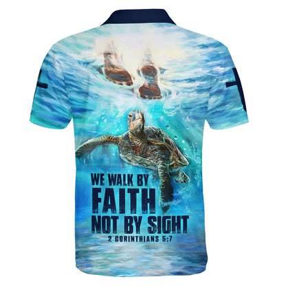 Christianartbag Polo Shirt, We Walk By Faith Not By Sight Turtle Polo Shirt, Christian Shirts & Shorts. - Christian Art Bag