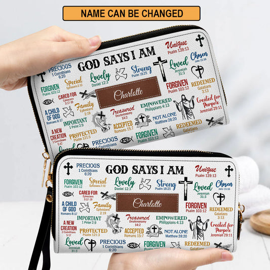 Christianartbag Clutch Purse, God Says I Am Clutch Purse For Women, Personalized Name, Christian Gifts For Women, CAB25091223. - Christian Art Bag