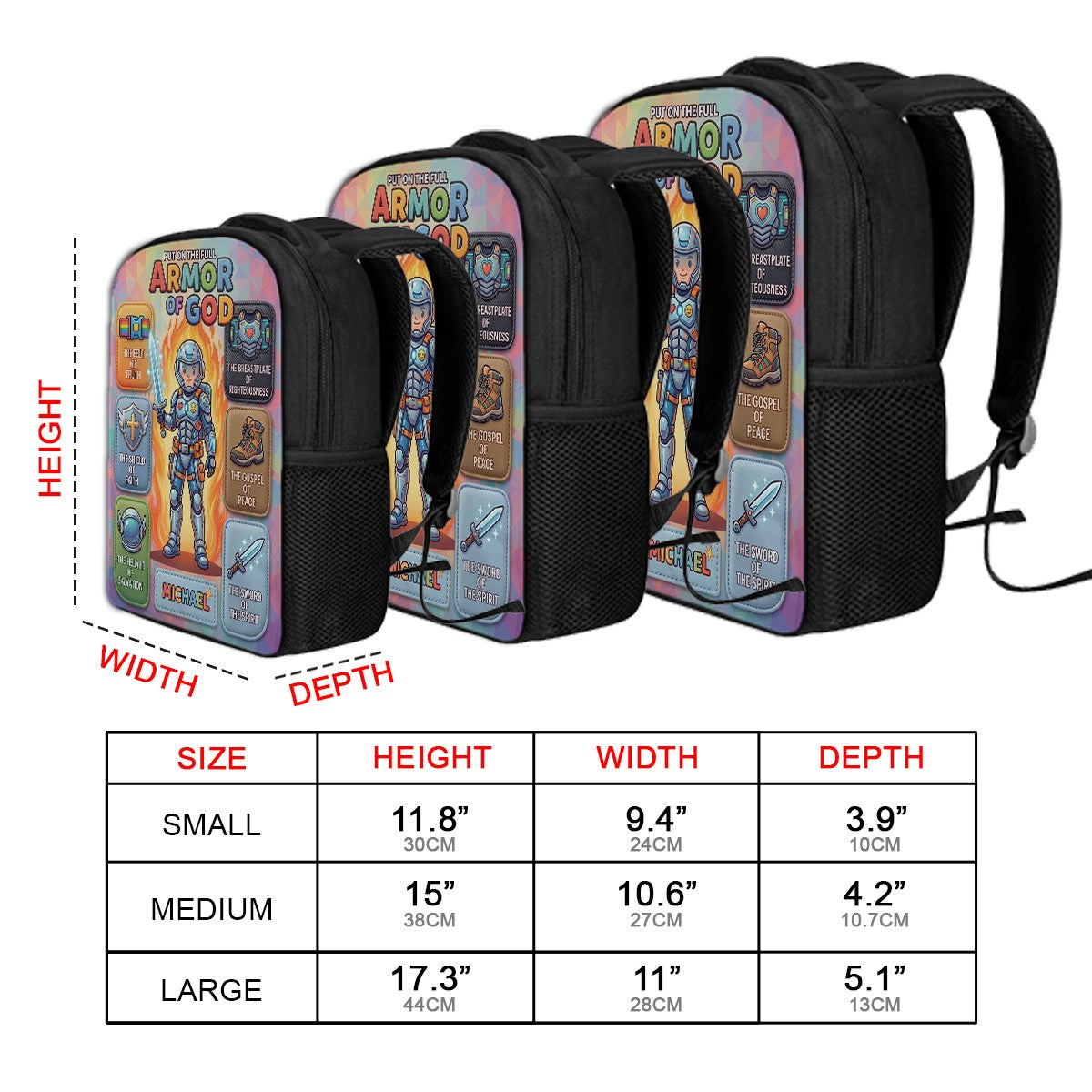 Personalized Armor of God Kids Backpack - Custom Name & Character Christian School Bag | CHRISTIANARTBAG