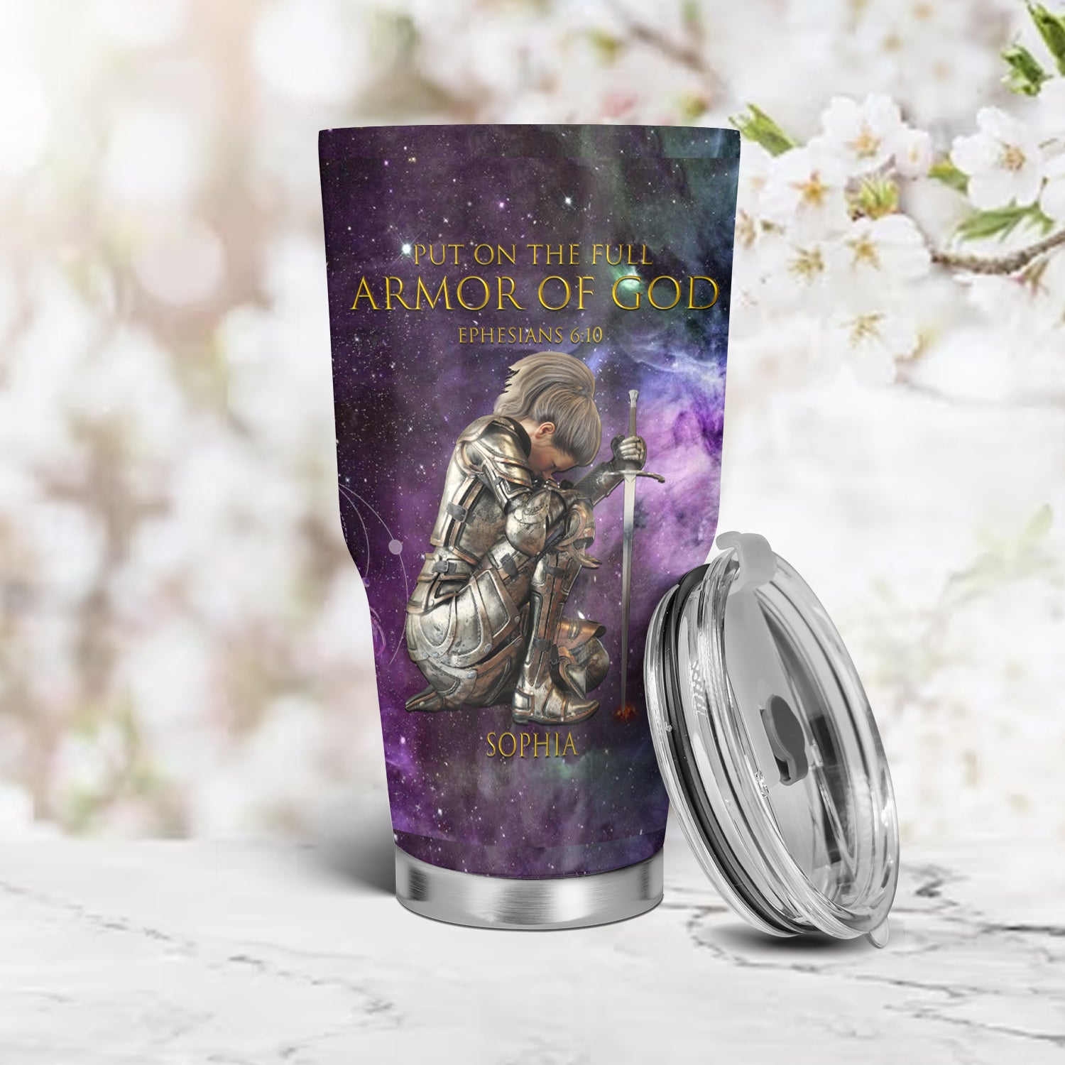 Christianartbag Drinkware, Put On The Full Armor Of God Personalized Tumbler With Handles, Personalized Tumbler With Handles, Tumbler, Christmas Gift, CABDR 01210124. - Christian Art Bag