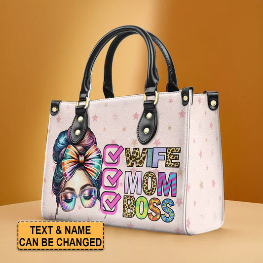 Wife Mom Boss Personalized Leather Handbag by CHRISTIANARTBAG – Empowerment on the Go - CABLTHB01040424.