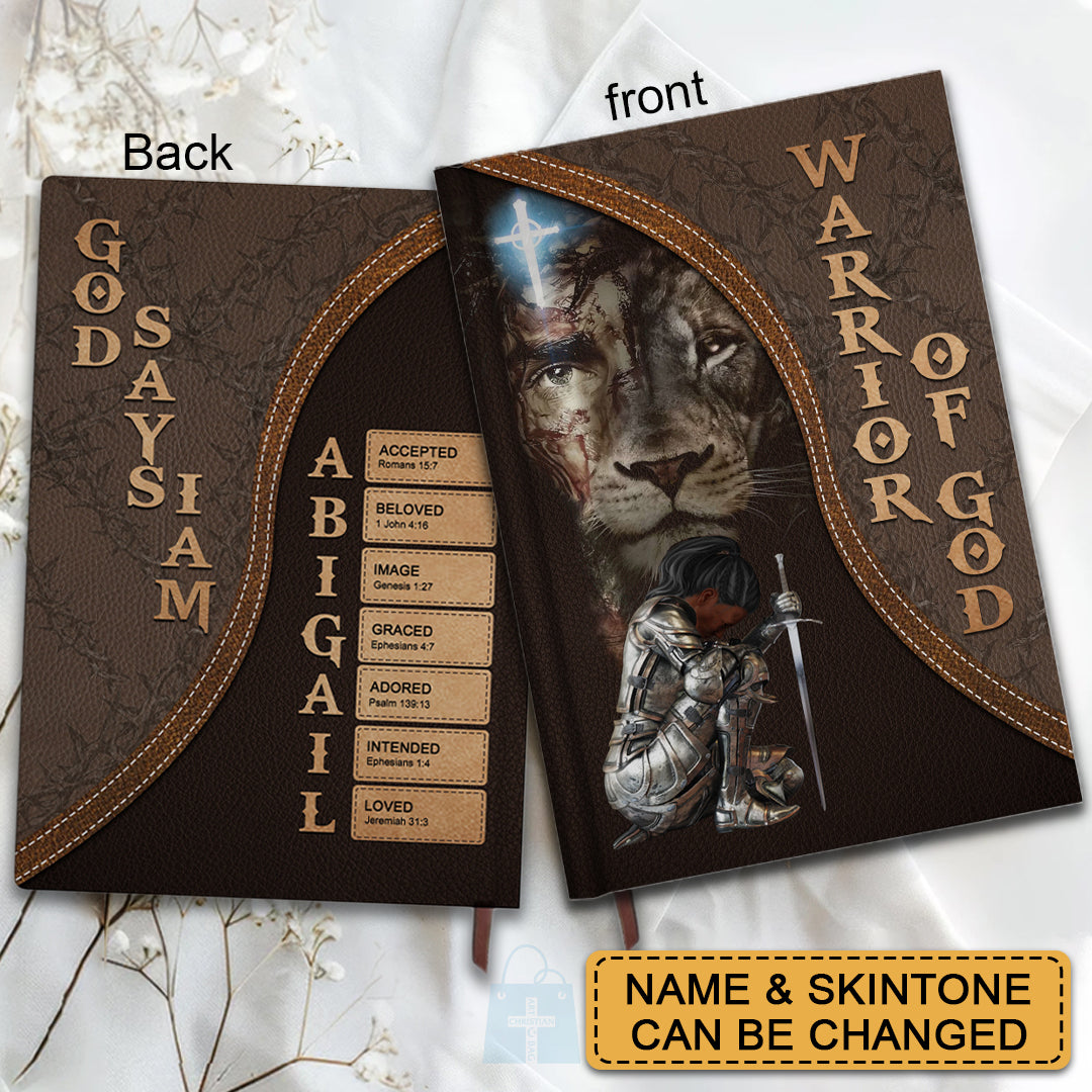 Personalized Armor of God Leather Notebook – Custom Name & Skin Tone – Each Letter Linked to a Bible Verse