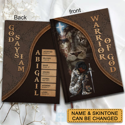 Personalized Armor of God Leather Notebook – Custom Name & Skin Tone – Each Letter Linked to a Bible Verse