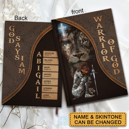 Personalized Armor of God Leather Notebook – Custom Name & Skin Tone – Each Letter Linked to a Bible Verse