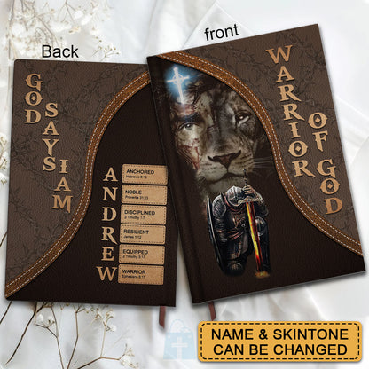 Personalized Armor of God Leather Notebook – Custom Name & Skin Tone – Each Letter Linked to a Bible Verse