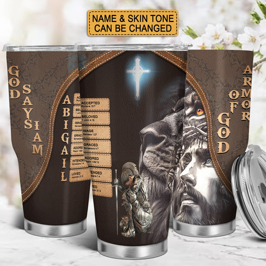 Personalized Christian Mug or Tumbler – Custom Name with Bible Verses | Changeable Skin Tone | Armor of God Gift