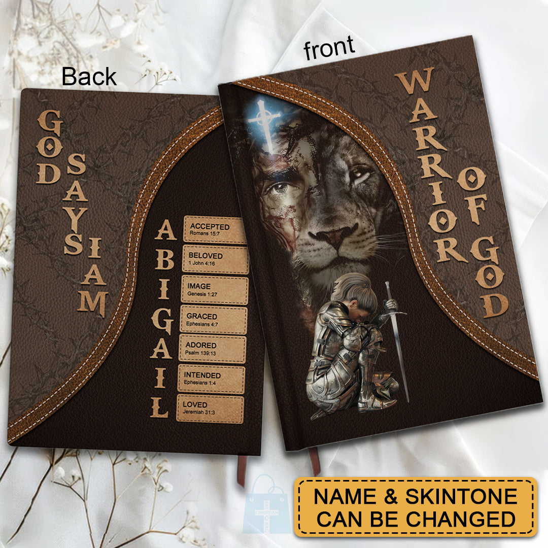 Personalized Armor of God Leather Notebook – Custom Name & Skin Tone – Each Letter Linked to a Bible Verse
