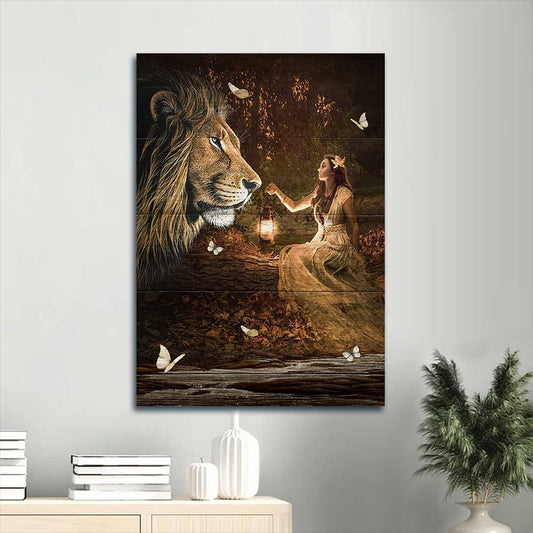 Enchanted Forest Queen & Lion Canvas Print - CHRISTIANARTBAG | Mystical Nature-Inspired Wall Art