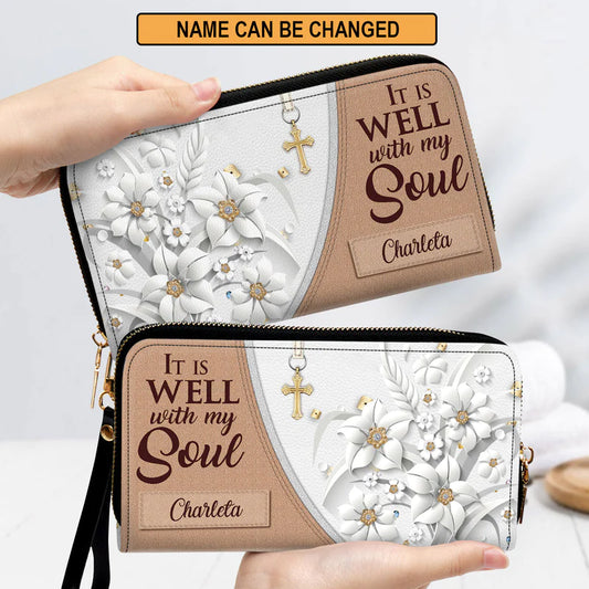 Christianartbag Clutch Purse, It Is Well With My Soul Clutch Purse For Women, Personalized Name, Christian Gifts For Women, CAB12091223. - Christian Art Bag