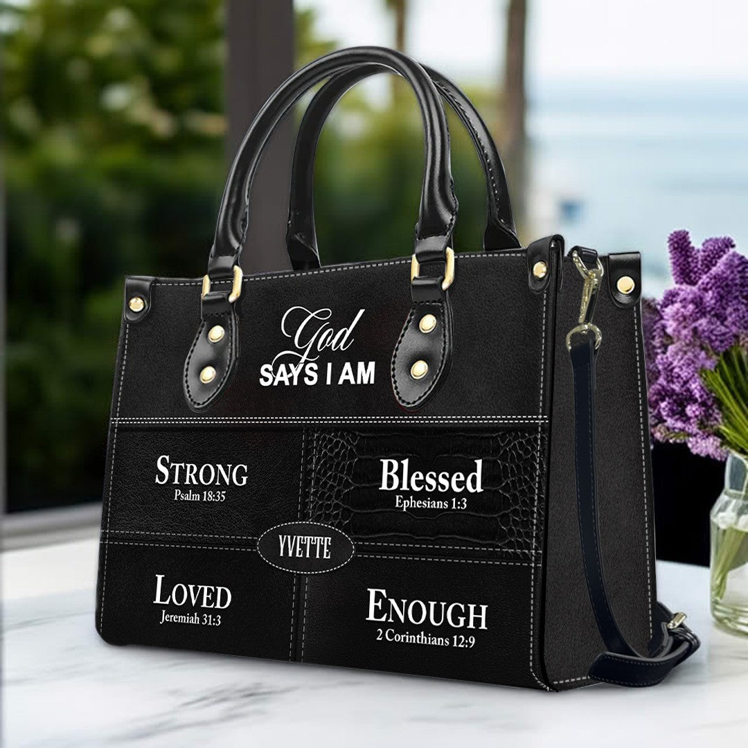 Personalized “God Says I Am” Leather Handbag for Christian Women – Custom Name & Color | CHRISTIANARTBAG 0111725