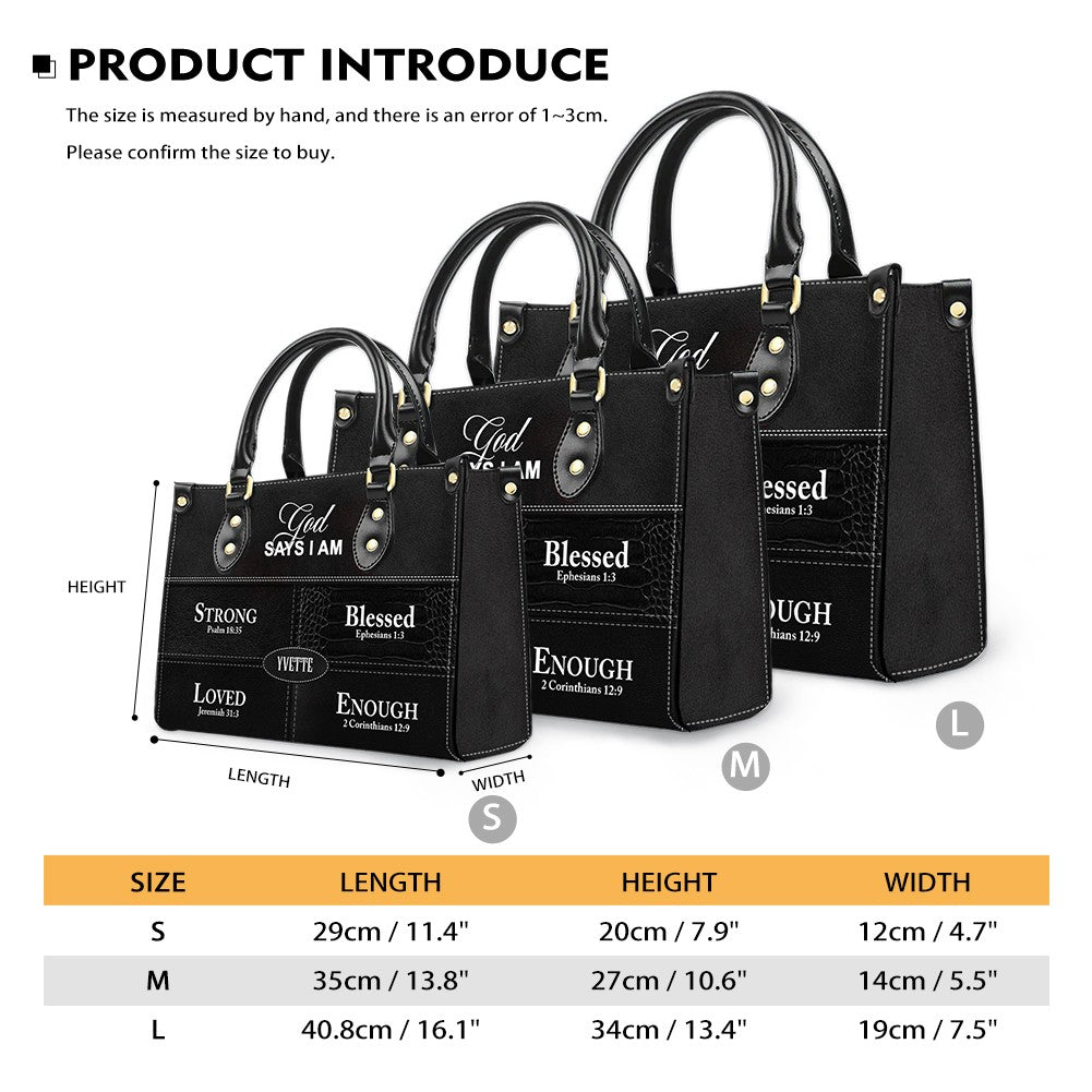 Personalized “God Says I Am” Leather Handbag for Christian Women – Custom Name & Color | CHRISTIANARTBAG 0111725