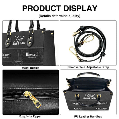 Personalized “God Says I Am” Leather Handbag for Christian Women – Custom Name & Color | CHRISTIANARTBAG 0111725