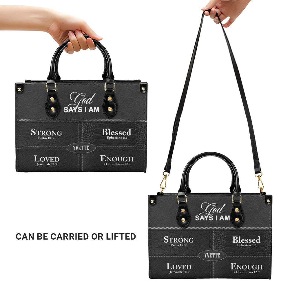 Personalized “God Says I Am” Leather Handbag for Christian Women – Custom Name & Color | CHRISTIANARTBAG