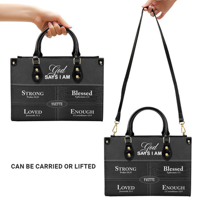 Personalized “God Says I Am” Leather Handbag for Christian Women – Custom Name & Color | CHRISTIANARTBAG 0111725