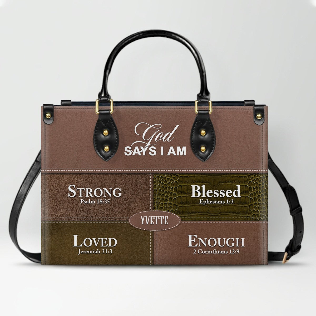 Personalized “God Says I Am” Leather Handbag for Christian Women – Custom Name & Color | CHRISTIANARTBAG 0111725