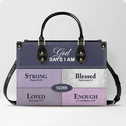 Personalized “God Says I Am” Leather Handbag for Christian Women – Custom Name & Color | CHRISTIANARTBAG 0111725